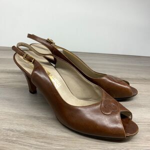 Salvatore Ferragamo Brown Slingback Pumps Heels Leather Dress Womens 7.5 B